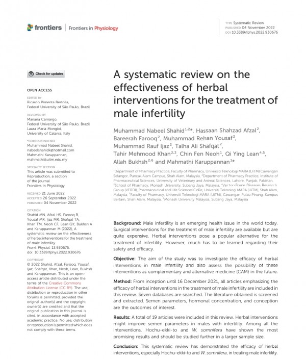 A systematic review on the effectiveness of herbal interventions for the treatment of male infertility